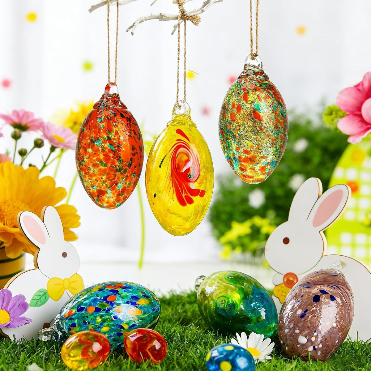 6PCS Blown Glass Egg Ball Ornaments Hanging Crystal Eggs Decorative Gifts