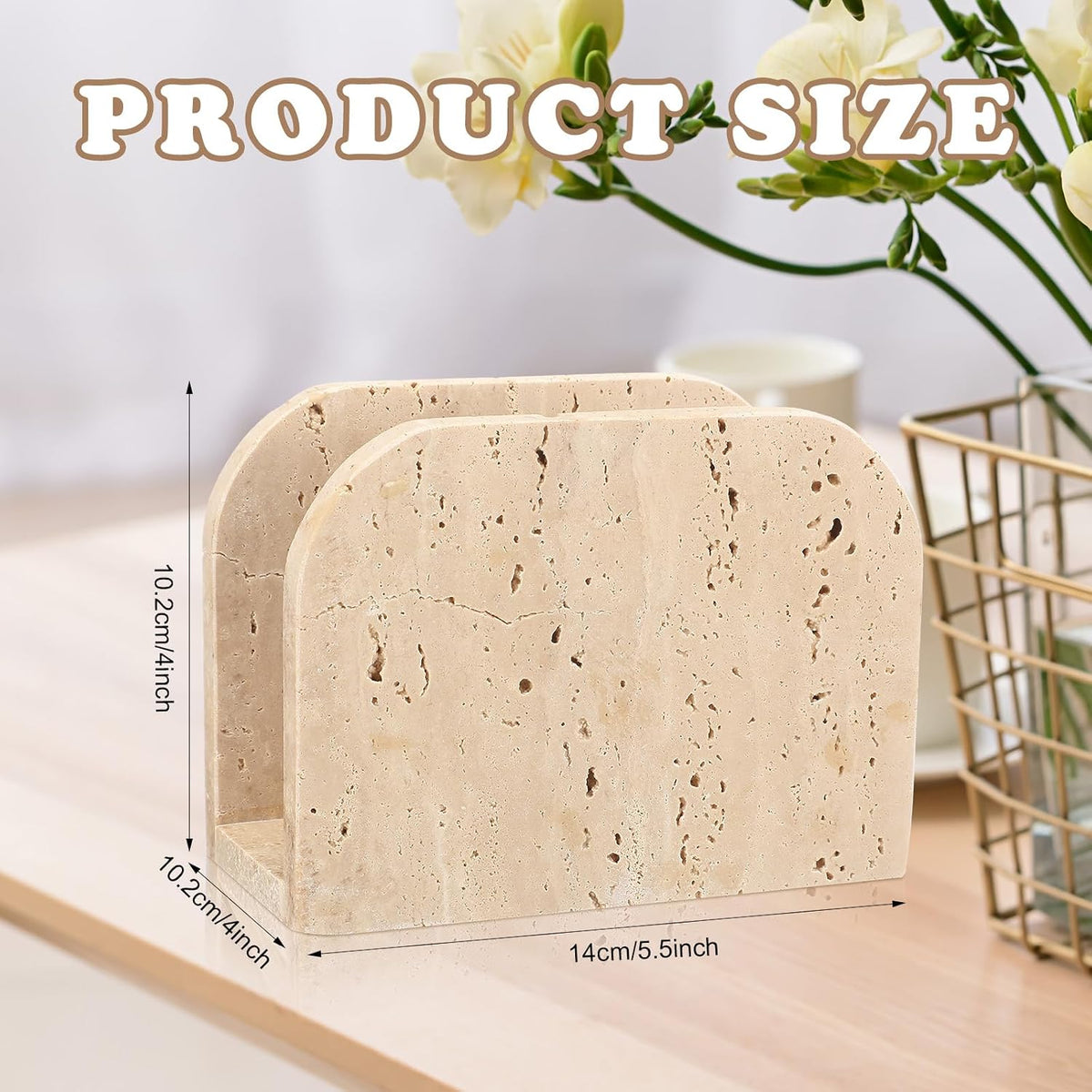 Marble Napkin Holder for Table Travertine 5.5 X 2.5 X 4 Inches