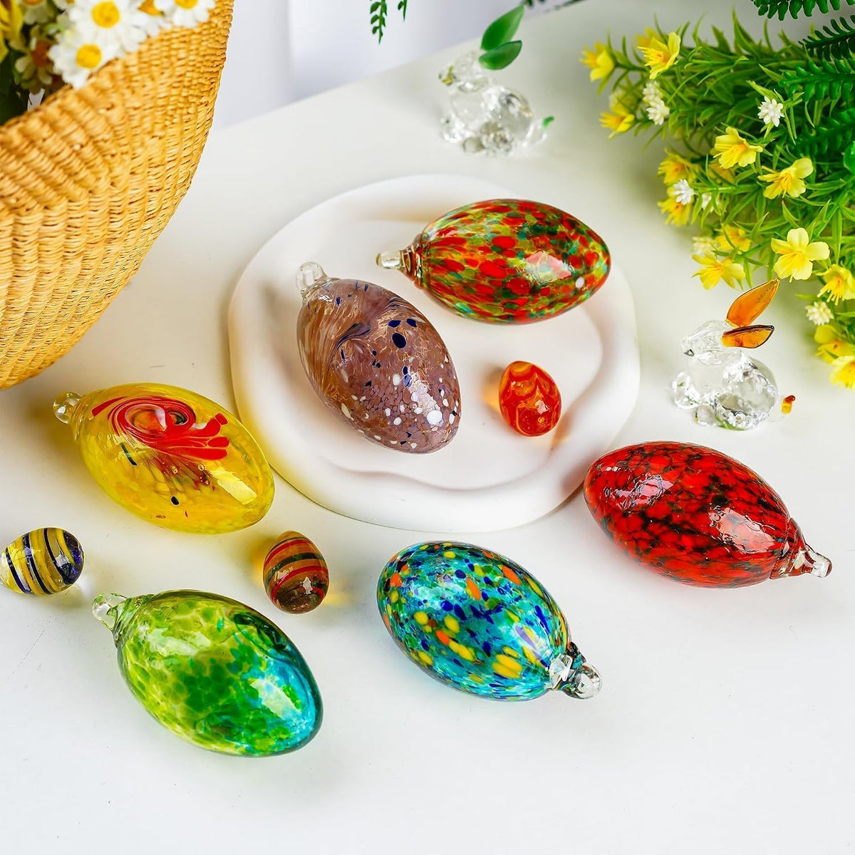 6PCS Blown Glass Egg Ball Ornaments Hanging Crystal Eggs Decorative Gifts