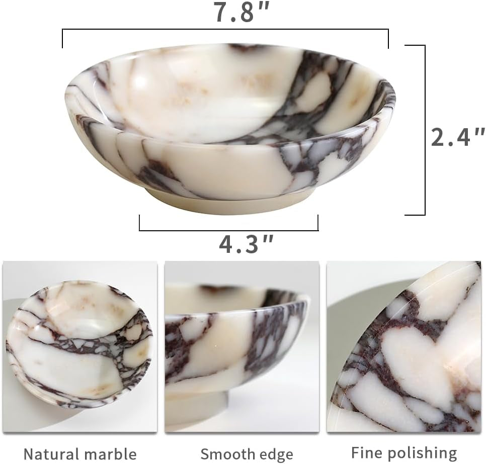Luxury Decorative Marble Bowl, 7.8" Natural Marble Key Bowl for Home Decor