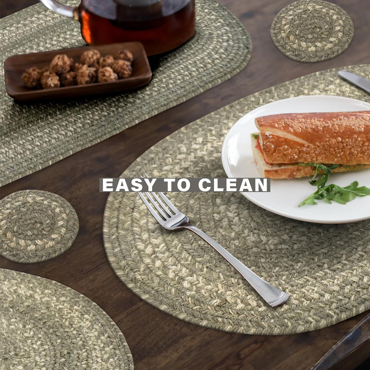 Grey Cloud Jute Braided Placemats, round 15" Set of 6