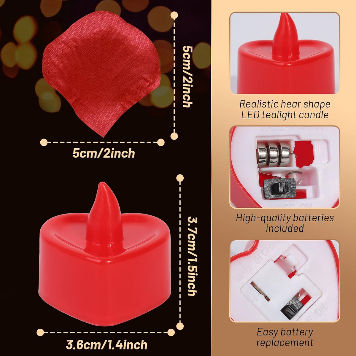 Rose Petals for Romantic Night - Artificial Red Rose Petals with LED Candles for Decoration, Wedding, Valentine'S Day