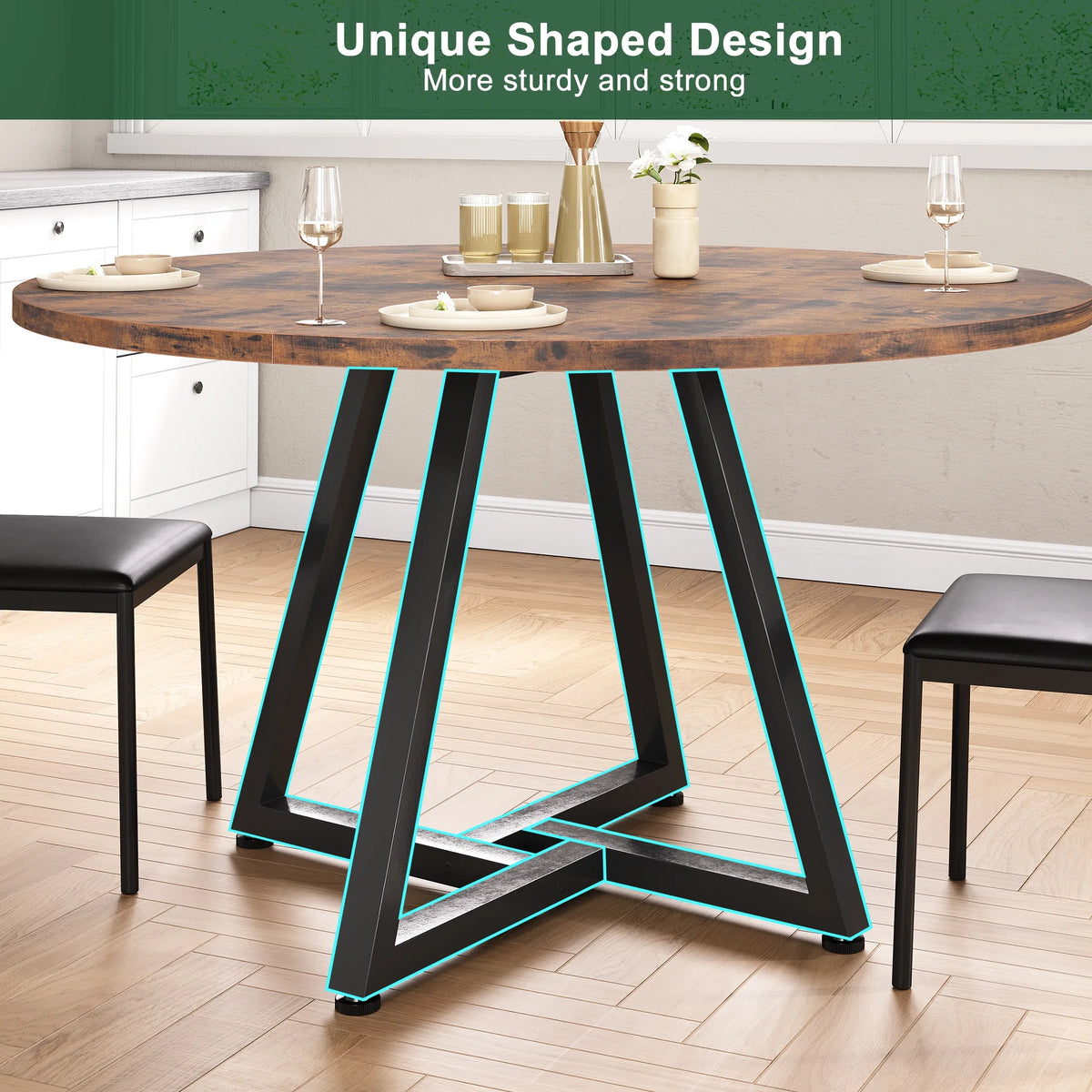 42 Inch Rustic round Dining Table, Circle Dining Table for Dining Room, Home(Only Table)