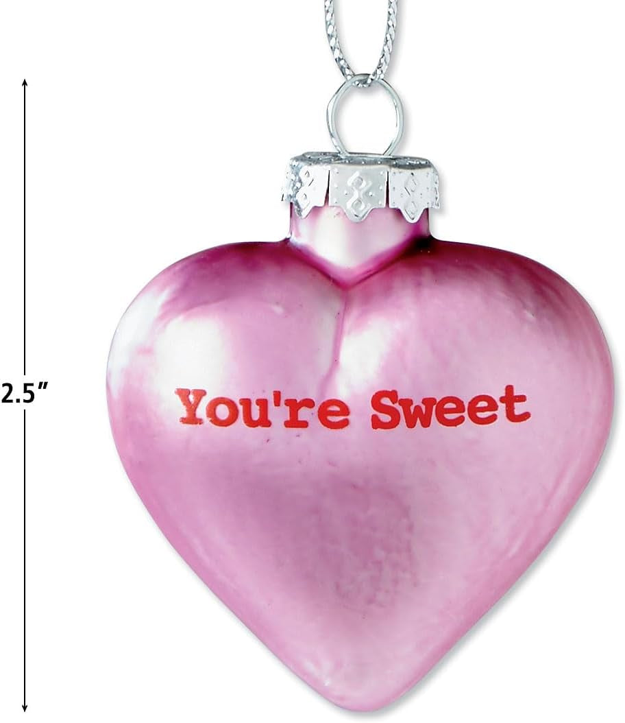 Pastel Candy Conversation Hearts Valentines Ornaments - 12-Piece Assortment, Blown Glass, Handcrafted Hanging Tree Decorations, Pastel Heart Holiday & Party Decor, 2.5 in Tall