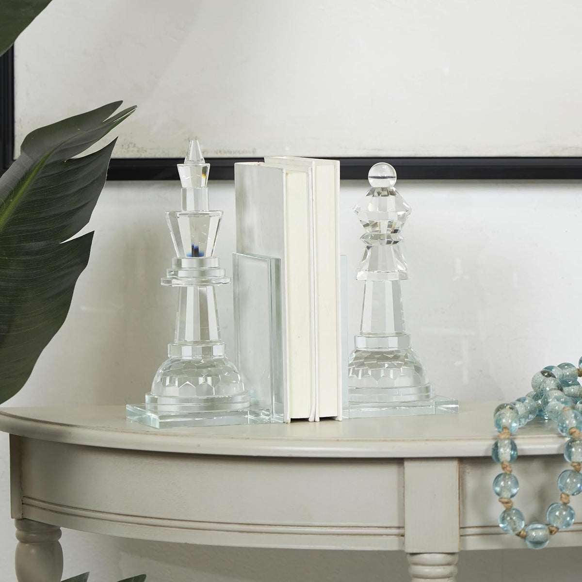 Deco 79 Crystal Chess Decorative Bookends Oversized Non Skid Bookends with Cut Crystal Designs, Set of 2 Office Bookends4 W, 10" H, Clear