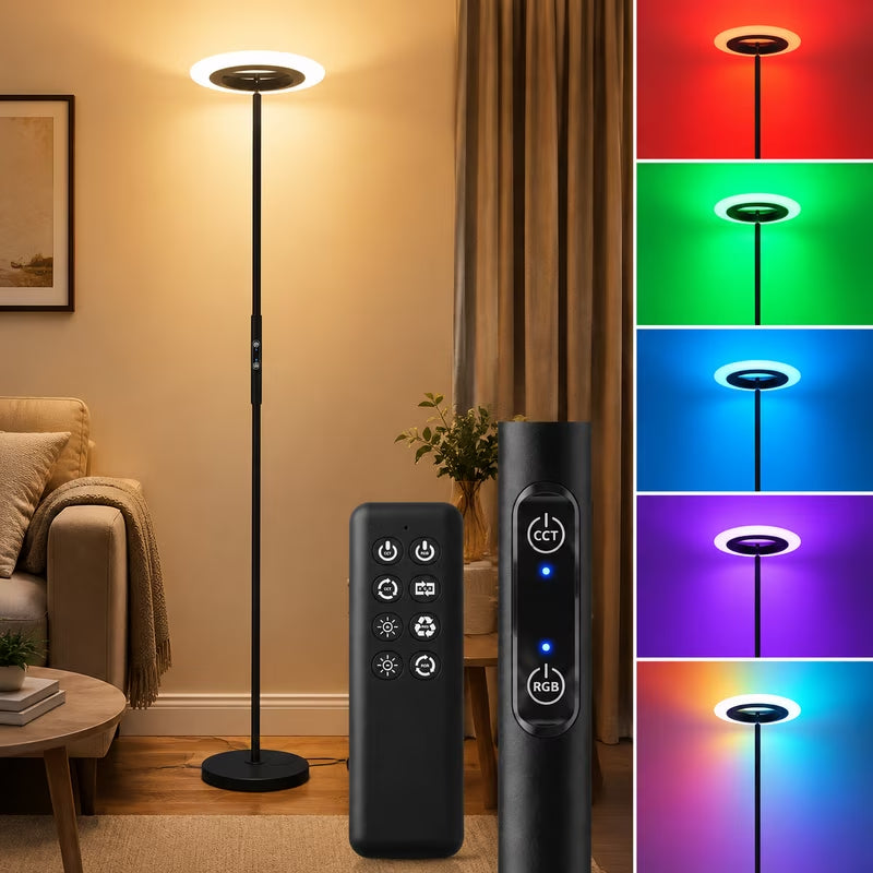 LED Floor Lamp, Rgbcw Color Changing Standing Lamp with Remote Control, Dimmable Brightness, Magnetic Remote Holder & Touch Control