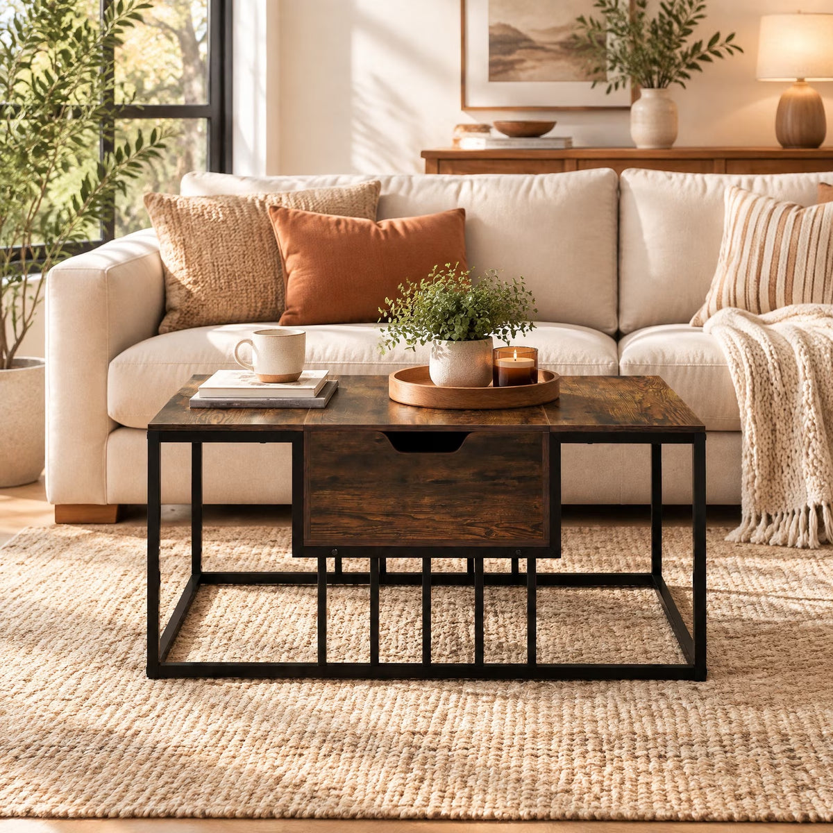 Lift Top Coffee Table Modern Center Table with Hidden Storage Compartment, 110 Lbs Capacity, Engineered Wood Metal Frame, Coffee