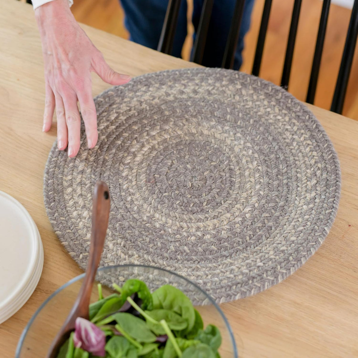 Grey Cloud Jute Braided Placemats, round 15" Set of 6