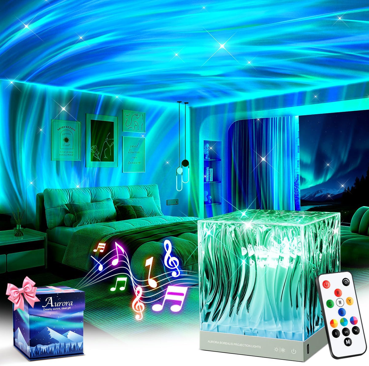 Northern Lights for Bedroom,15 White Noise + Bluetooth Galaxy Light Projector,Rgb Multi-Color Lamps for Night Stands Home Decor Living Room Night Light for Kids Gifts for Teen Girls