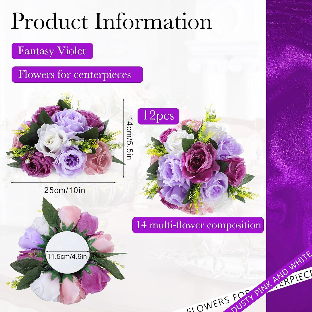 24 Pcs Silk Rose Flower Balls,Fantasy Violet