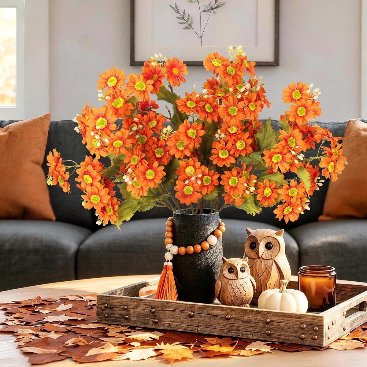 6 Bundles Artificial Daisy Silk Flowers for Home Decor Indoor Fake Mums
