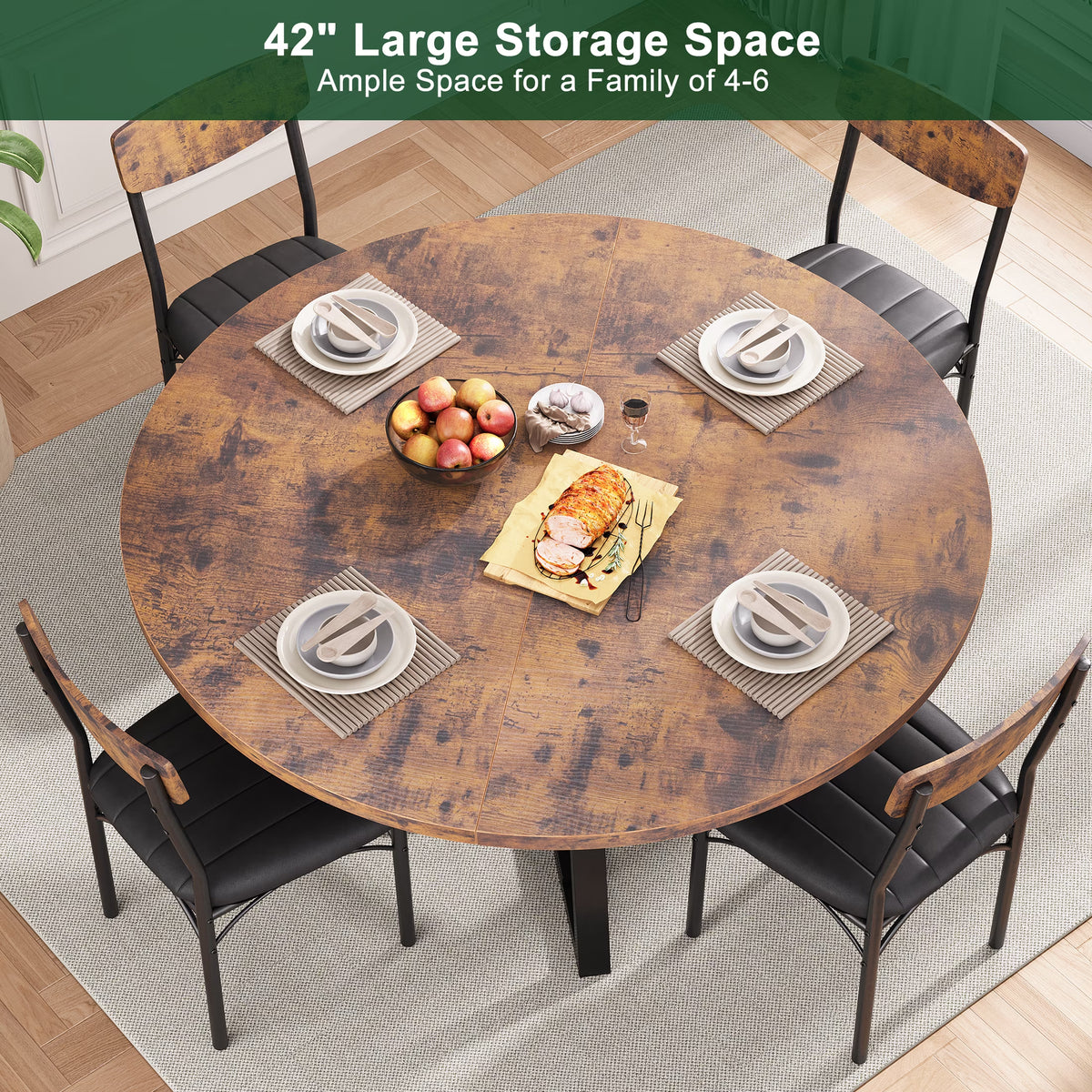 42 Inch Rustic round Dining Table, Circle Dining Table for Dining Room, Home(Only Table)