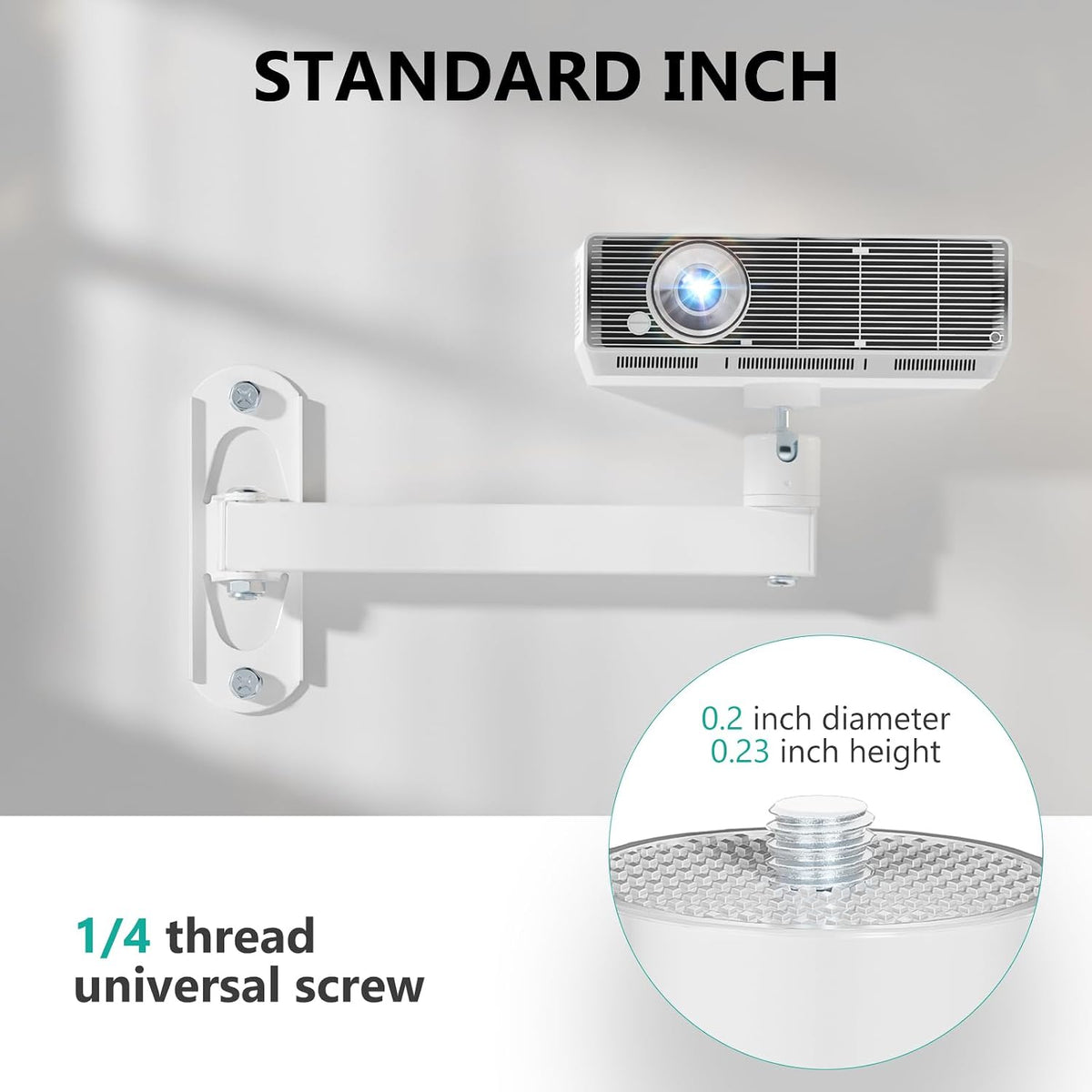 Mini Projector Wall Mount, Full Motion Adjustable Bracket for 1/4" M4 M6 Screws, Hanging Holder for Small Projectors, Supports up to 4.4Lbs - 1330LM-PMWS, White