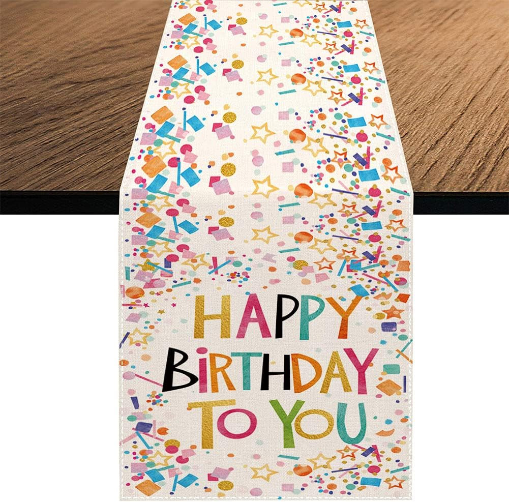 Happy Birthday Table Runner,Spring Summer Holiday Dining Table Runners for Home Party Décor 13X70 Inch