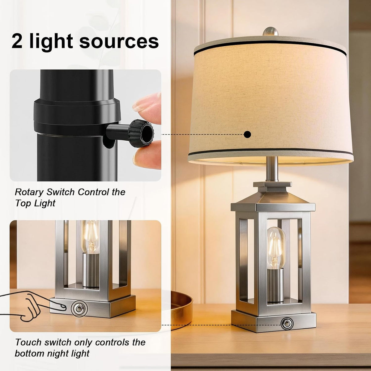 Modern Table Lamps Set of 2 for Living Room 23.75" Bedroom Nightstand Lamps