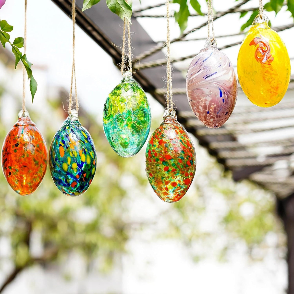 6PCS Blown Glass Egg Ball Ornaments Hanging Crystal Eggs Decorative Gifts