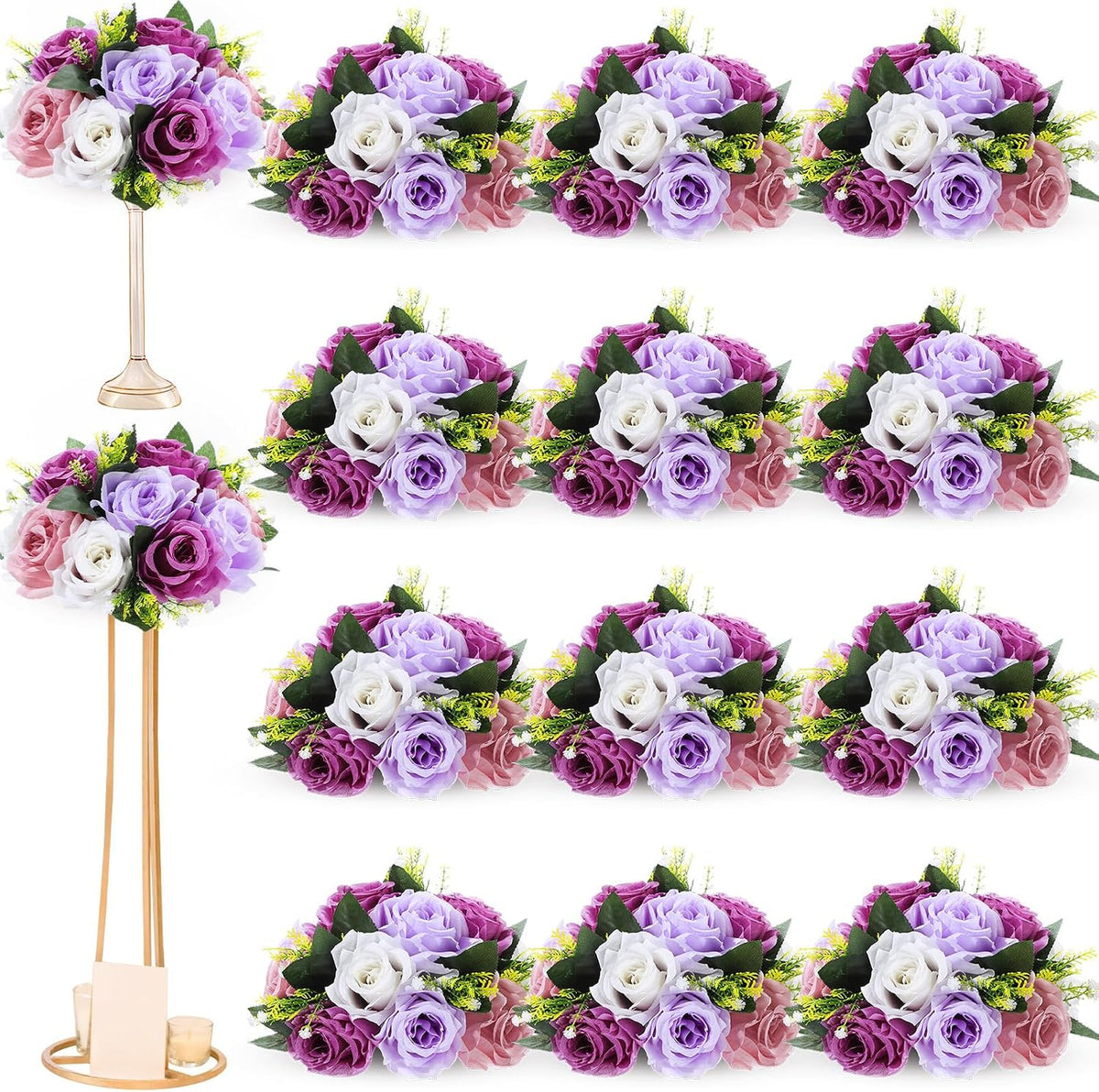 24 Pcs Silk Rose Flower Balls,Fantasy Violet