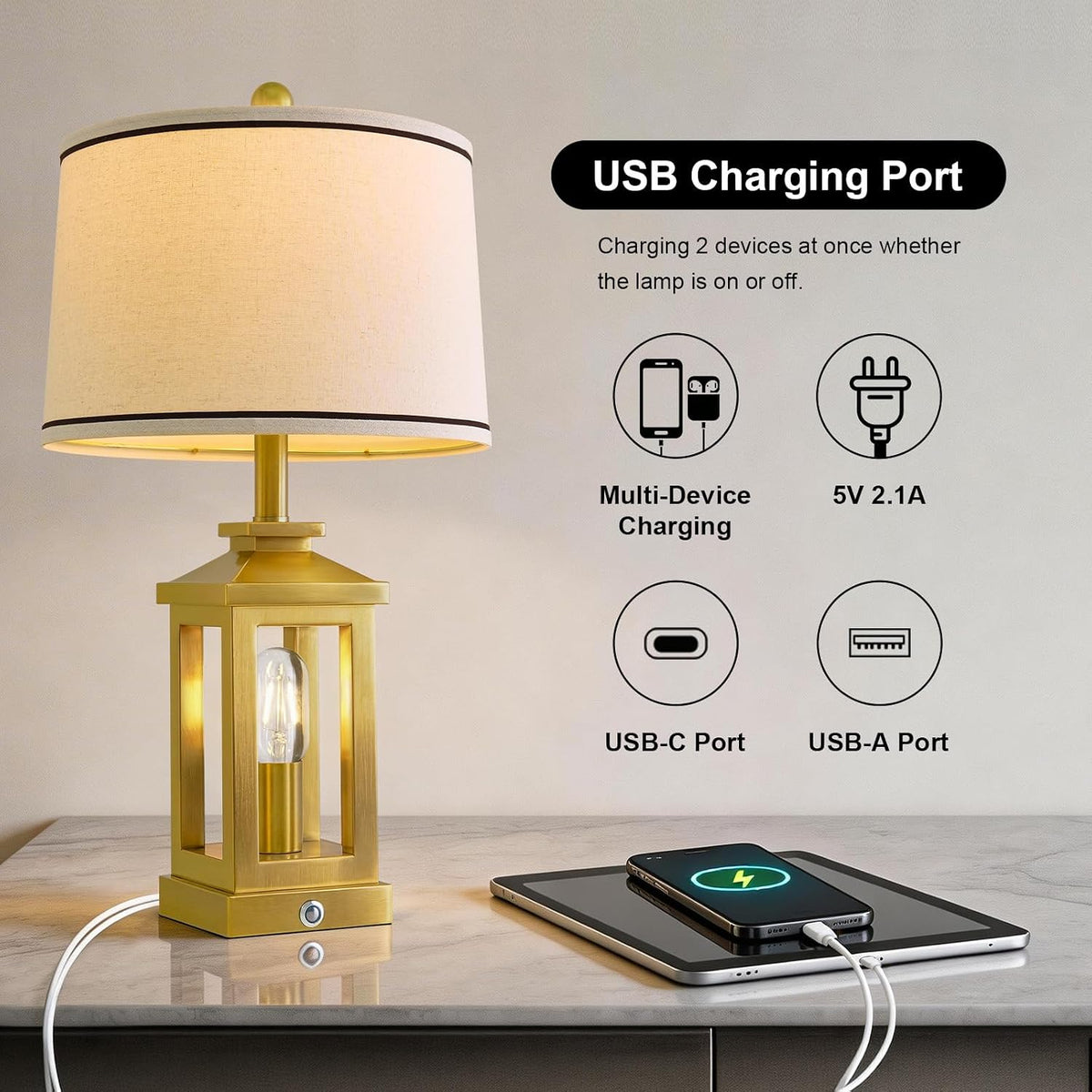 Modern Table Lamps Set of 2 for Living Room 23.75" Bedroom Nightstand Lamps