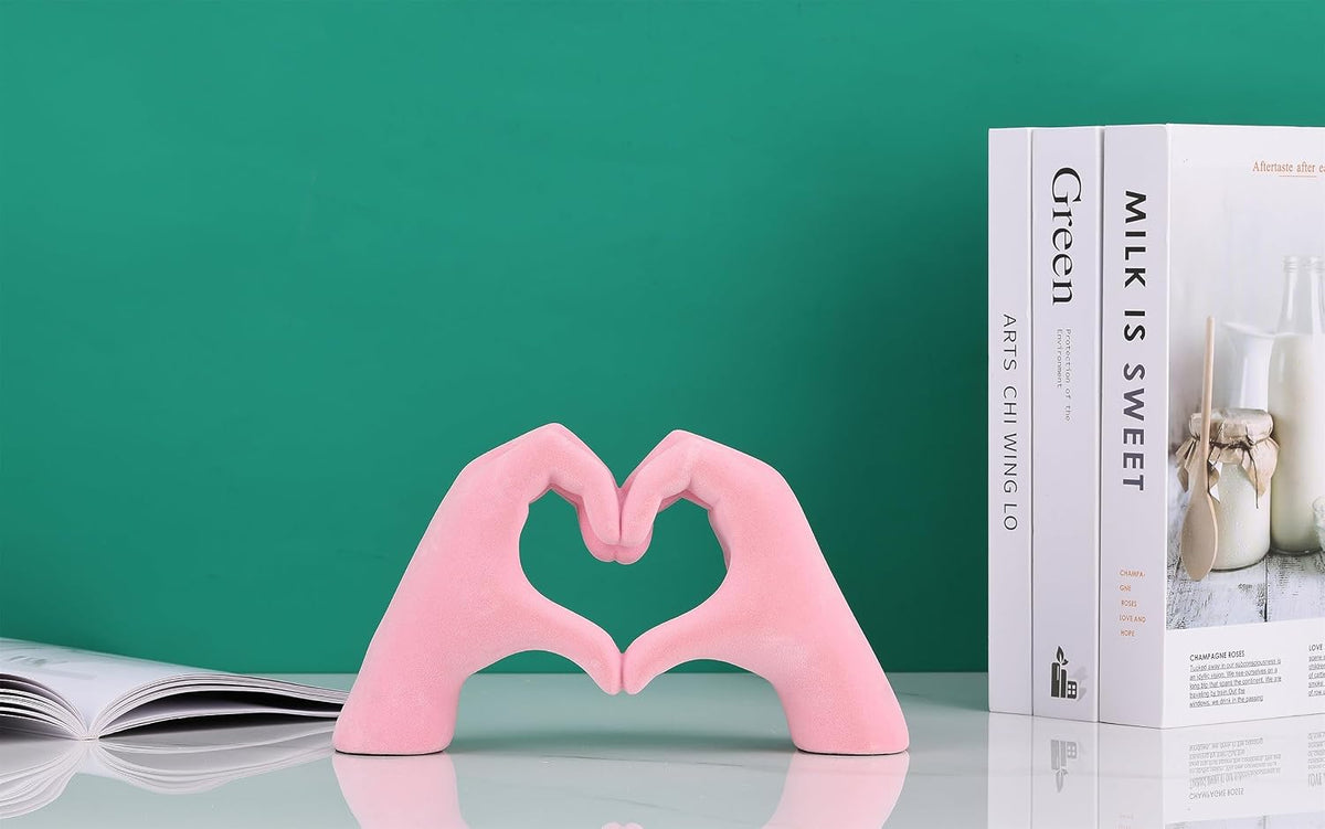 Pink Hand Sculpture Home Accent, Romantic Heart Hand Statue Love Sign, for Wedding Table, Small Decor Item for Shelf, Anniversary Couple Figurine