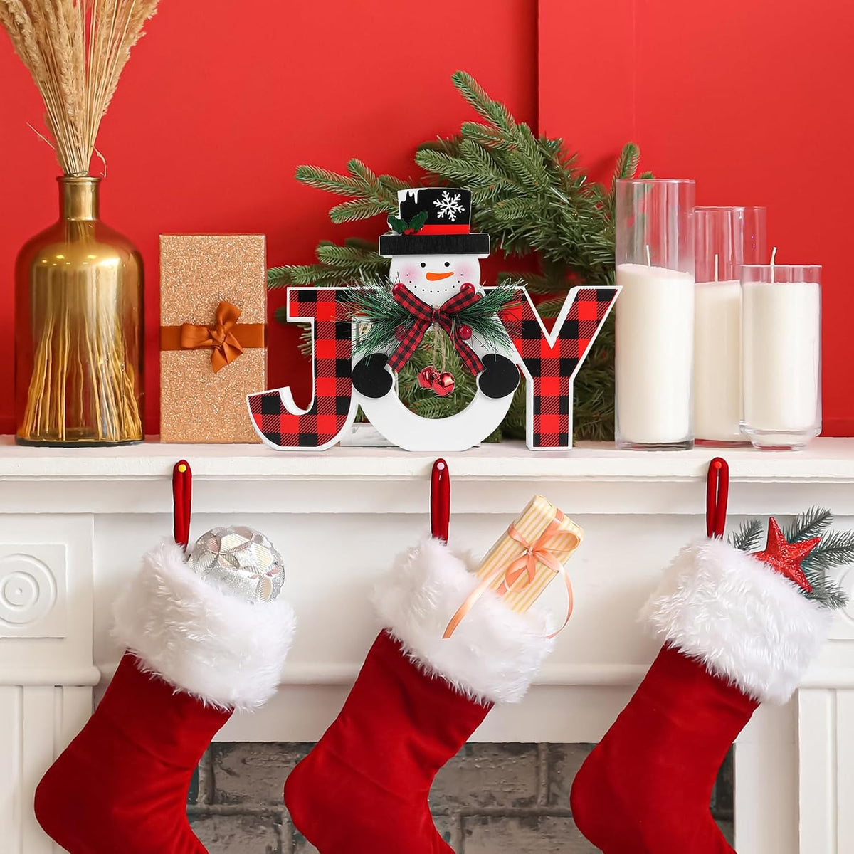 Christmas Table Decorations Wooden Joy Table Centerpieces Snowman Table Sign Standing Tabletop Merry Christmas Decoration for Holiday Office Desk Tiered Tray Party Shelf Decorations Farmhouse Winter