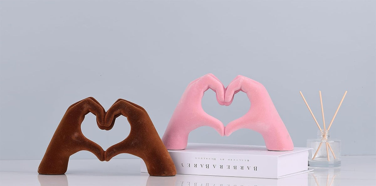 Pink Hand Sculpture Home Accent, Romantic Heart Hand Statue Love Sign, for Wedding Table, Small Decor Item for Shelf, Anniversary Couple Figurine
