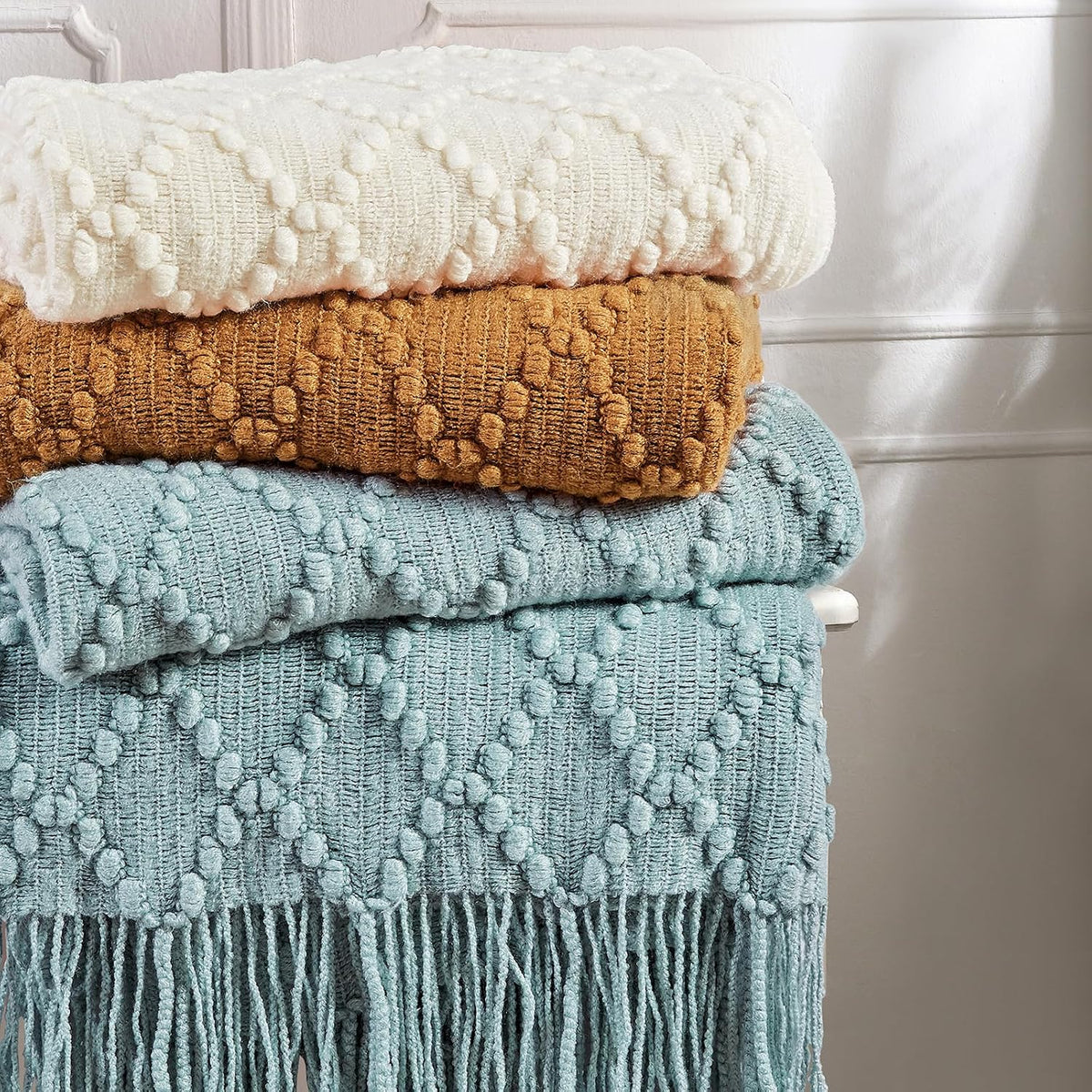 Auqa Throw Blanket 50 X70 Inch Jacquard Throw Knitted Blanket