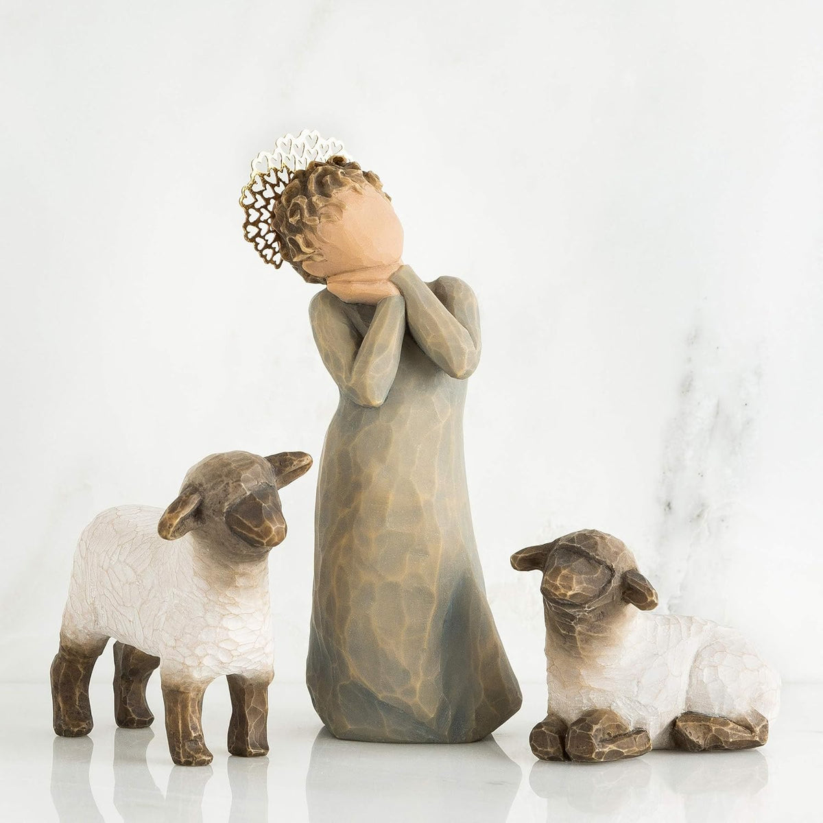 Little Shepherdess, Set of 3 Sculpted Hand-Painted Nativity Figures