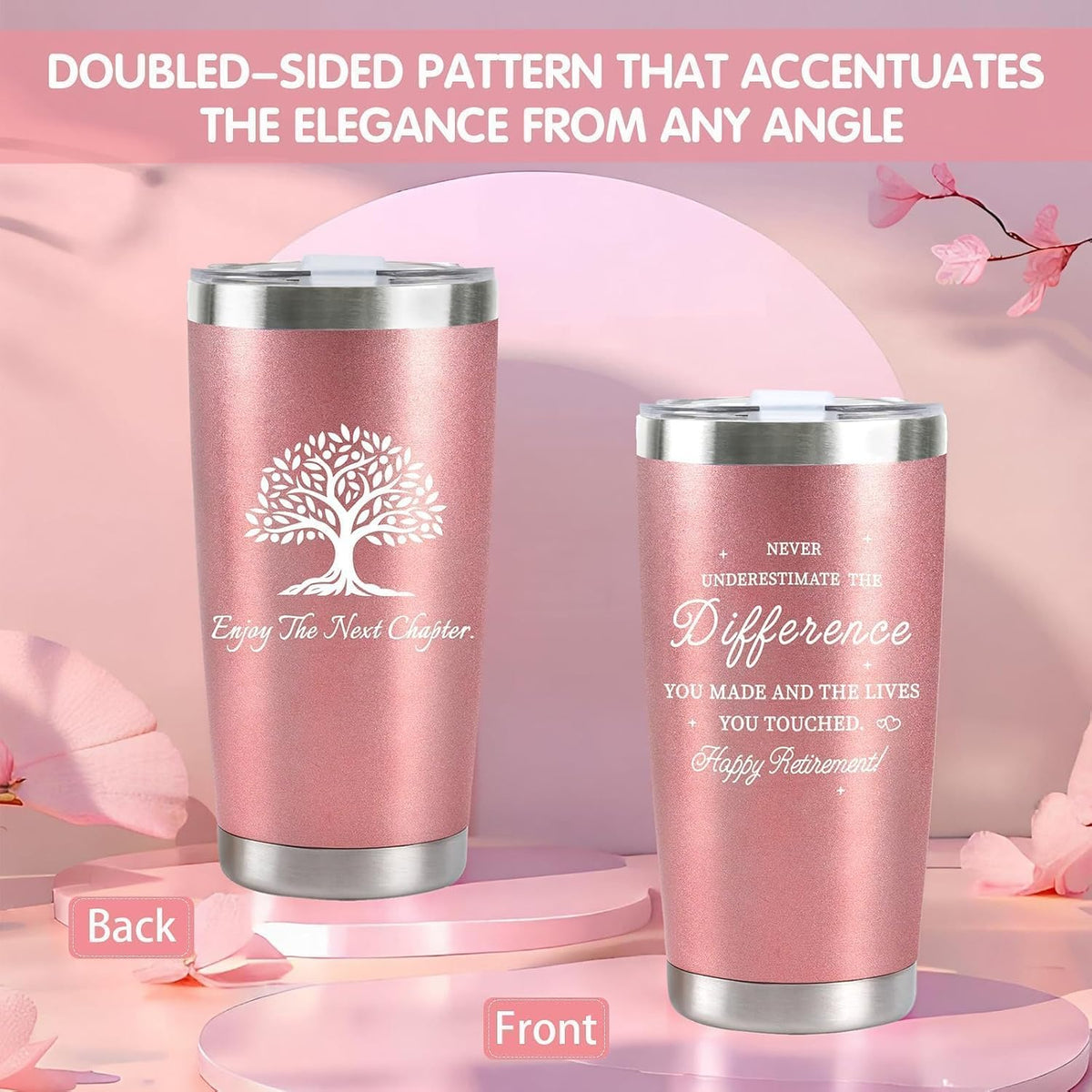 Retirement Gifts for Women, 20 Oz Retired Tumbler Cup with Lid & Straw, Best Retirement Gift Stainless Steel Cup for Women Coworker Teacher Nurses Her Mom Grandma Retirees Christmas, Rose Gold