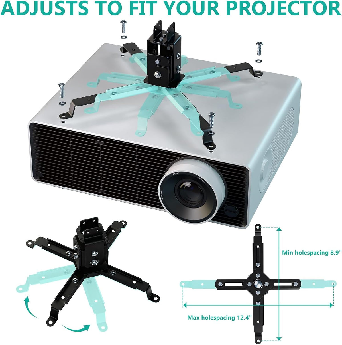 Projector Mount Ceiling/Wall - Universal 3-In-1 Bracket with Extension Pole, Height Adjustable Holder for LCD/DLP Projectors, Supports up to 44Lbs (PM-003-B), Black