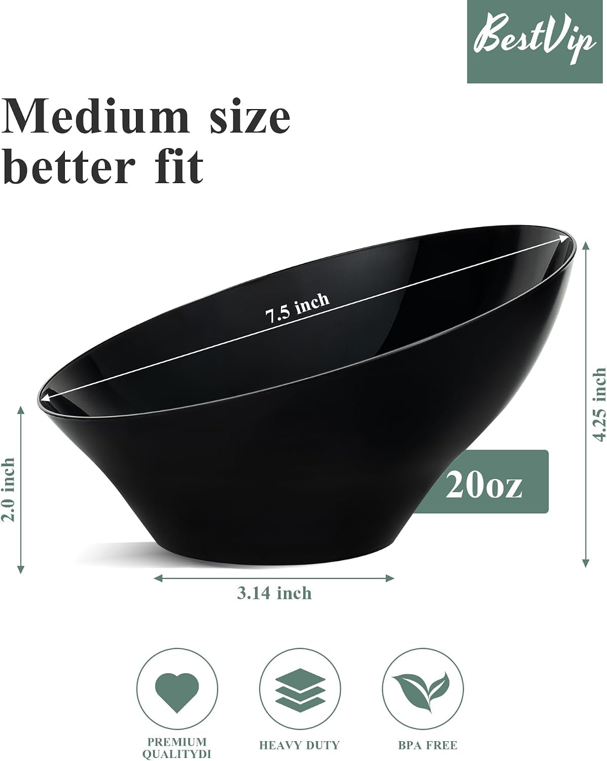 20 Oz Black Plastic Angled Serving Bowls, 12 Pack