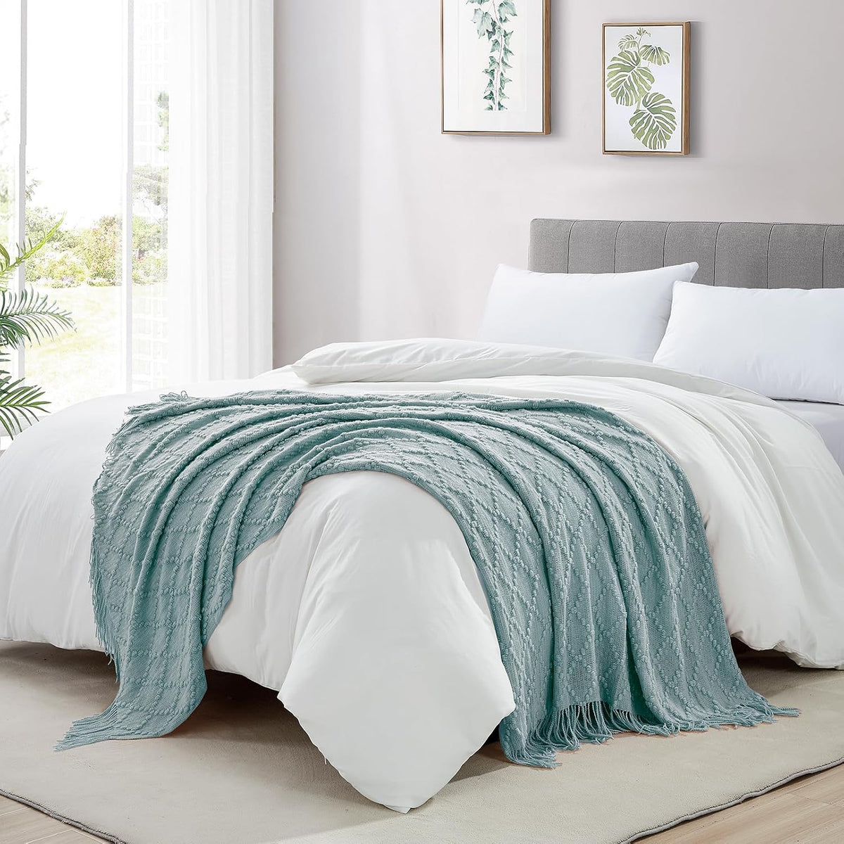 Auqa Throw Blanket 50 X70 Inch Jacquard Throw Knitted Blanket