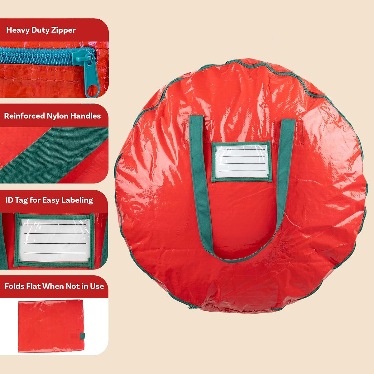 Tiny Tim Totes Wreath Storage Container, Red, 24” X 7”