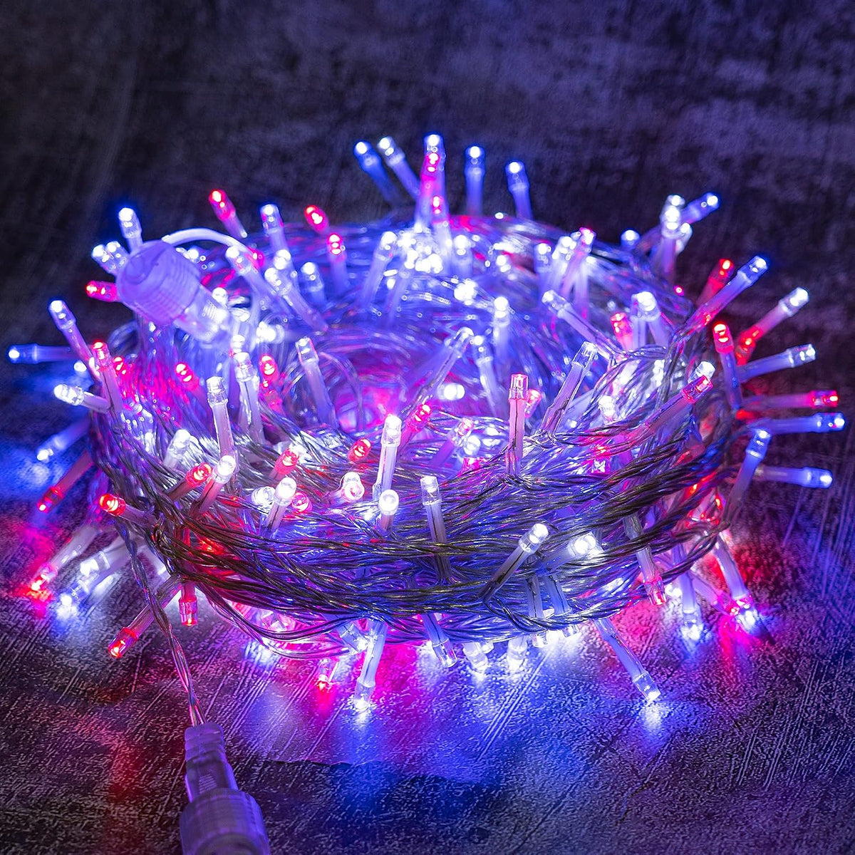 300 LED Indoor String Lights, 100 FT Plug in Waterproof String Lights with 8 Modes for Halloween Thanksgiving Christmas Garden Decoration, Indoor and Outdoor Decoration (Blue, Red and White)