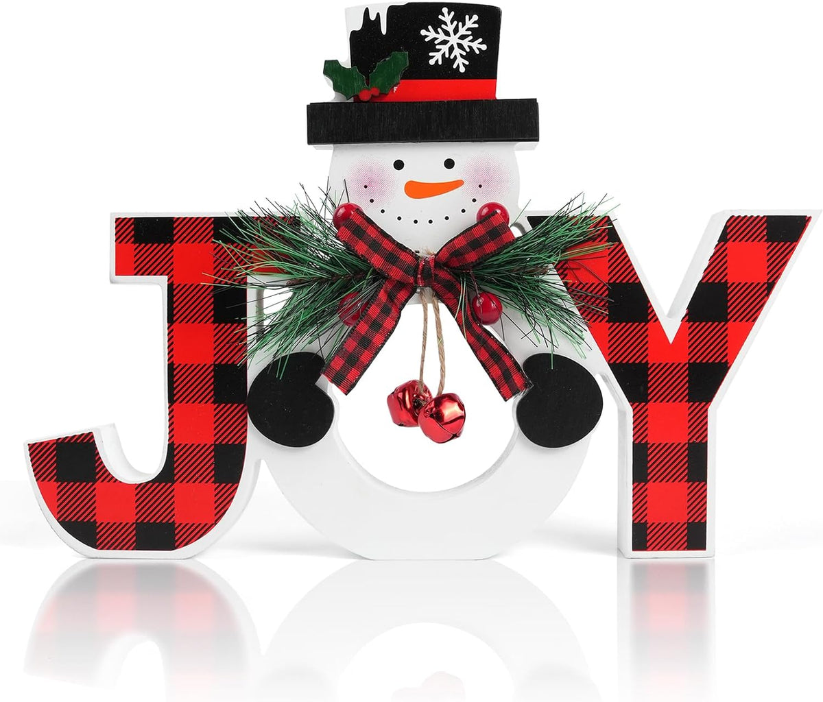 Christmas Table Decorations Wooden Joy Table Centerpieces Snowman Table Sign Standing Tabletop Merry Christmas Decoration for Holiday Office Desk Tiered Tray Party Shelf Decorations Farmhouse Winter