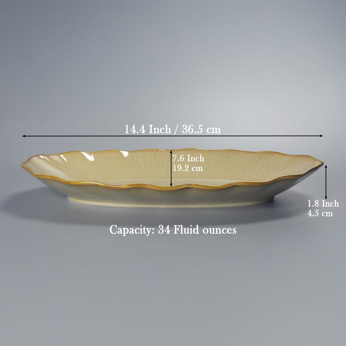 14.4 Inch Oval Serving Platter, Large Ceramic Serving Tray for Entertaining, Microwave & Dishwasher Safe, Rustic Brown Serving Dishes for Party, Turkey, Cheese, Meat, and Vegetables