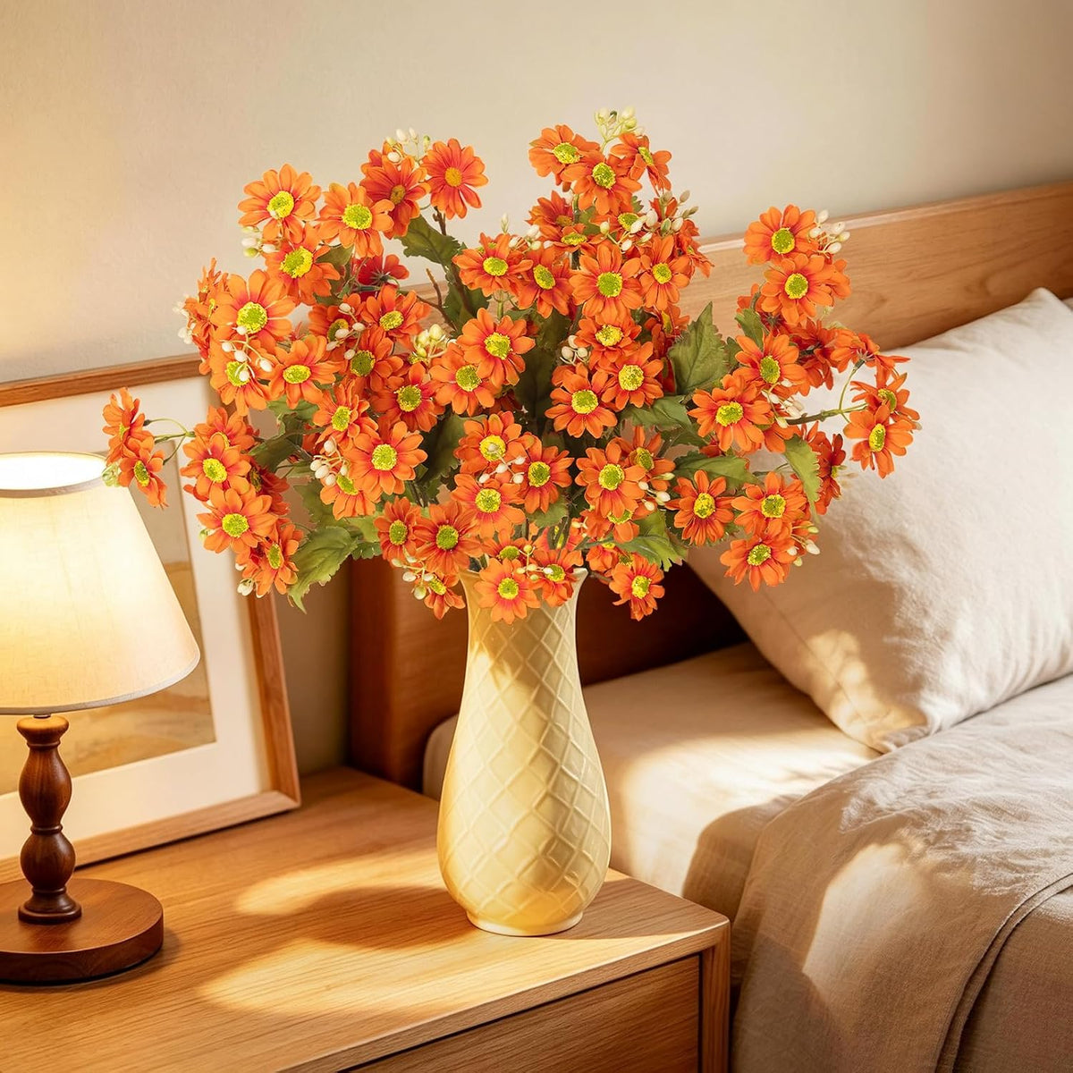 6 Bundles Artificial Daisy Silk Flowers for Home Decor Indoor Fake Mums