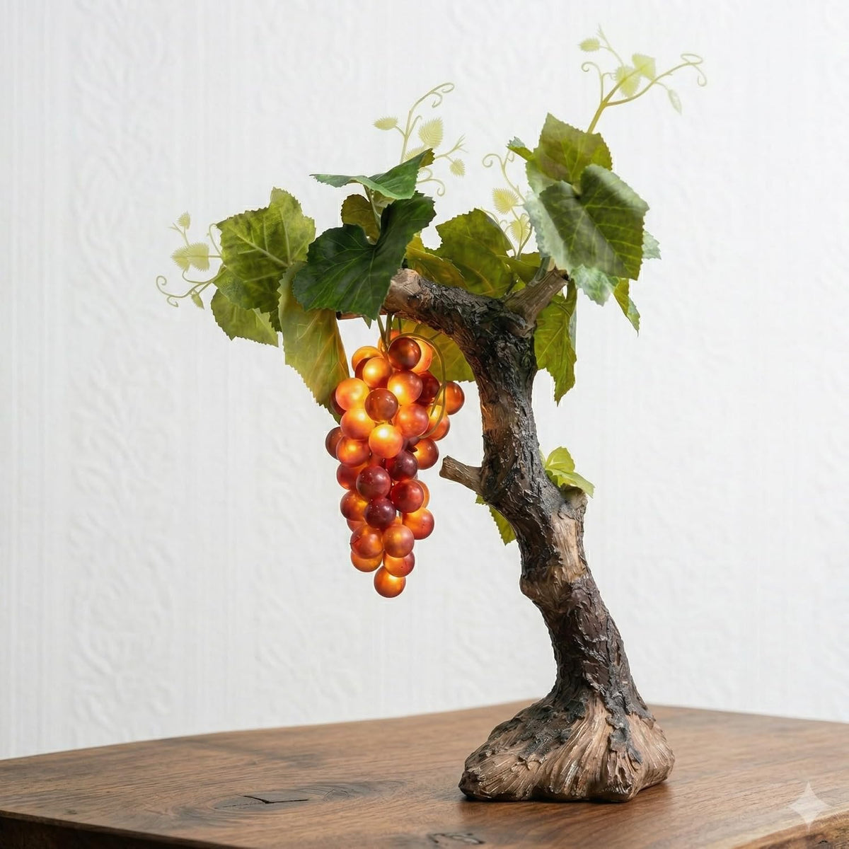 Realistic Artificial Grape Lamp, Vintage Faux Fruit Vines Decor with Rustic Resin Trunk, Warm Amber LED Decoration for Home Kitchen Bar & Table Centerpieces, Unique Gifts for Wine Lovers(Red)