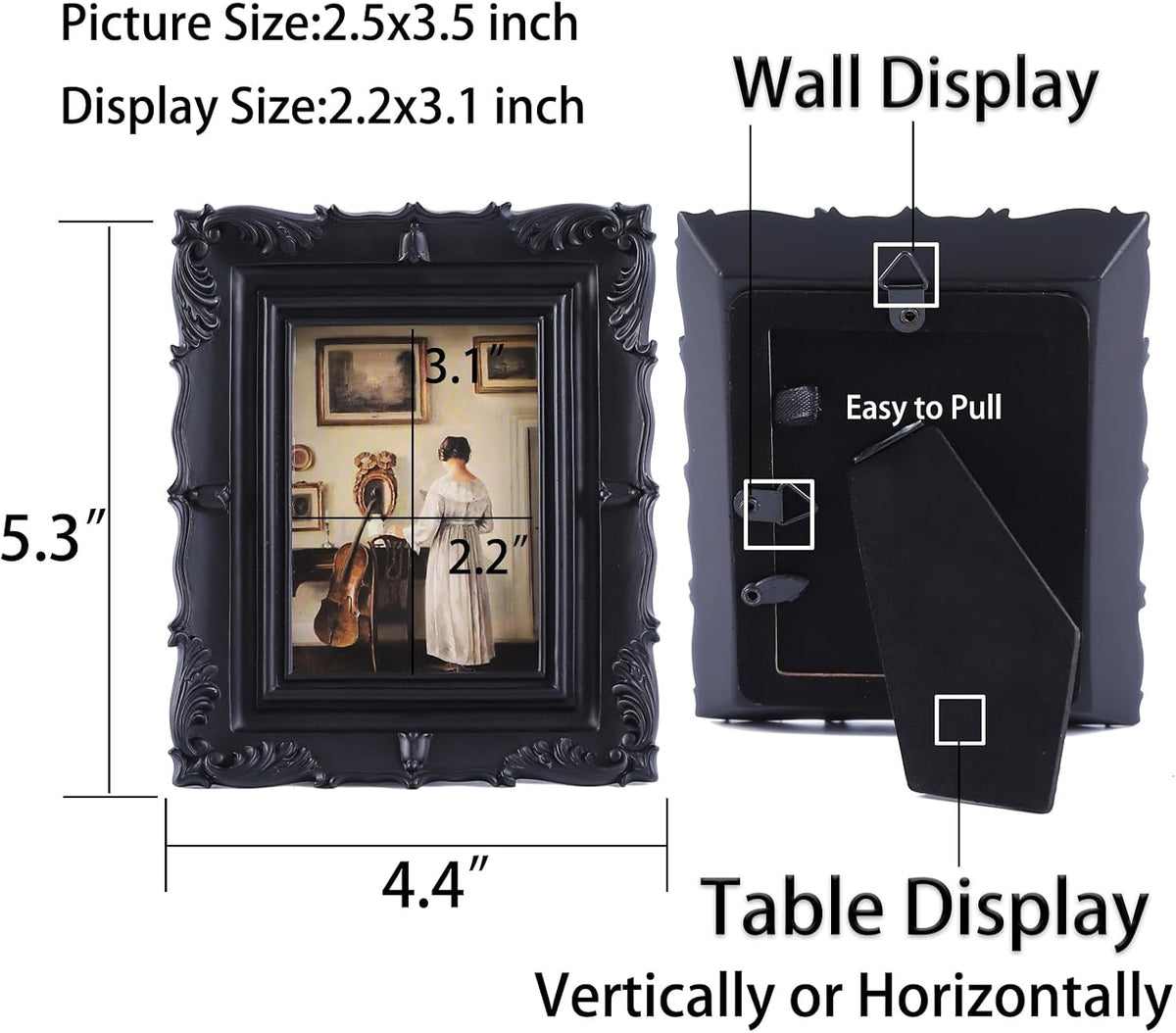 Small Vintage Picture Frames 2.5X3.5 Ornate Black Mini Antique Picture Frames for Tabletop and Wall Mount Decorative Gallery Wall Decor Retro Home Decor