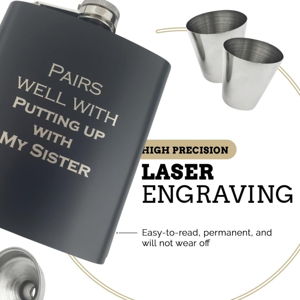 Brother in Law Gifts Funny Christmas, Cool Gifts for Brother in Law Adult Birthday Present, Bro-In-Law Funny Flask, Pairs Well Putting up with Sister Flask (My)
