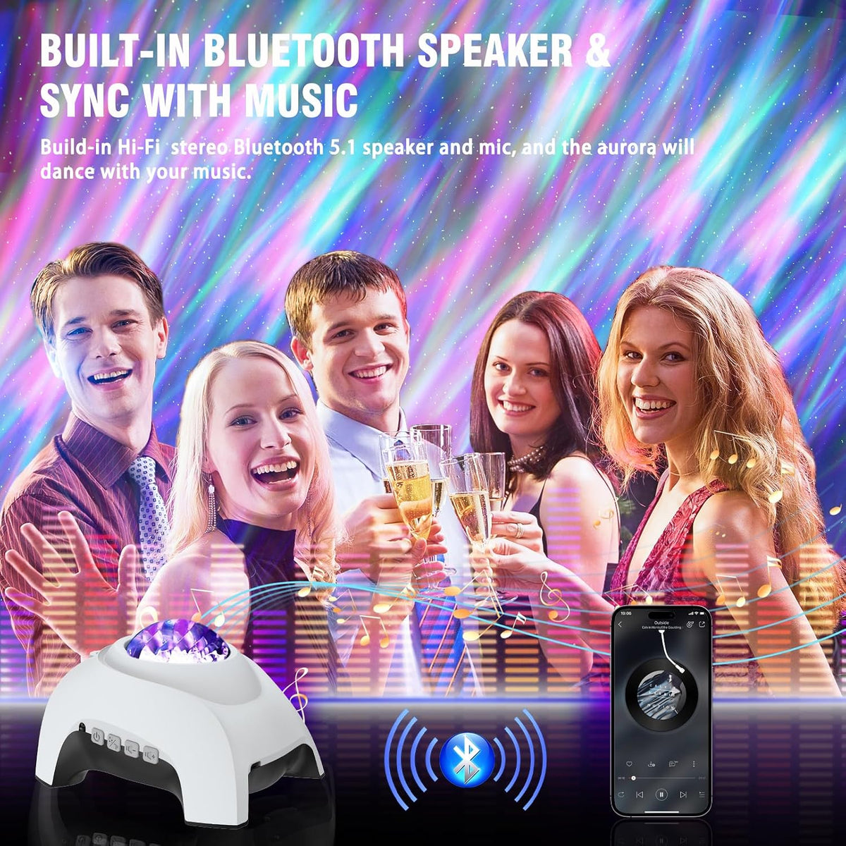 Star Projector, Galaxy Projector, Northern Lights Aurora Projector for Bedroom with Music Bluetooth Speaker and White Noise, Starry Night Light Projectors for Kids Adults