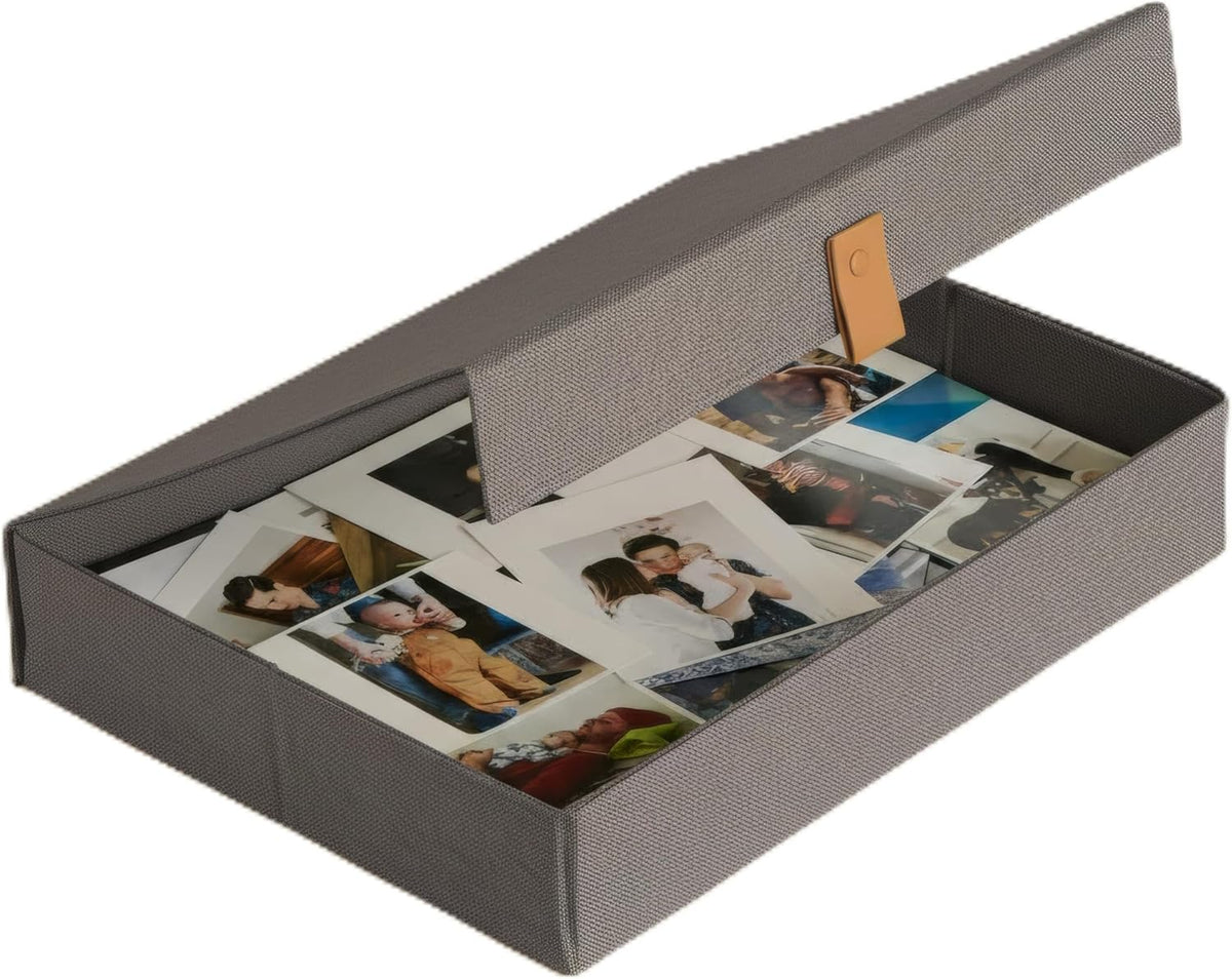 Decorative Photo Storage Box with Lid - Beautiful Linen Organizer