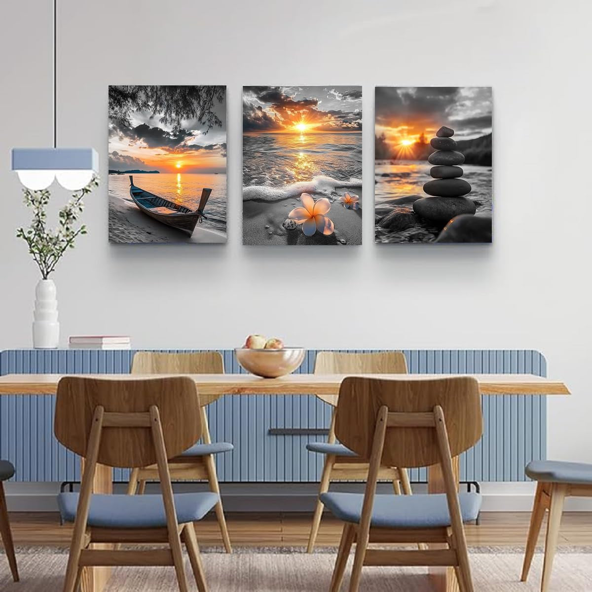 Black and White Gold Beach Wall Art Ocean Poster Coastal Canvas Print Sea Pictures Sunrise Sunset Painting Framed Office Artwork for Bathroom Wall Decor Bedroom Living Room Home Décor