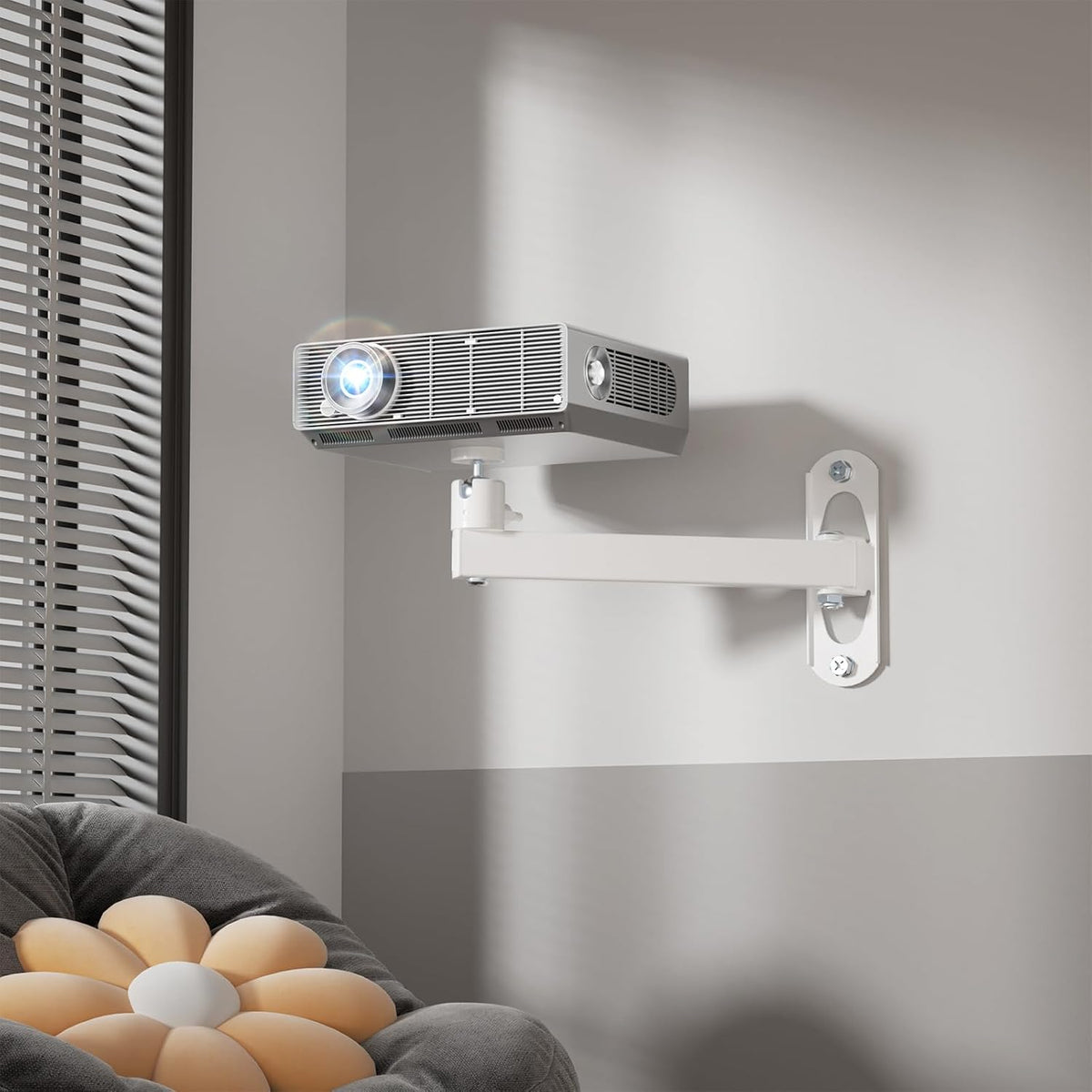 Mini Projector Wall Mount, Full Motion Adjustable Bracket for 1/4" M4 M6 Screws, Hanging Holder for Small Projectors, Supports up to 4.4Lbs - 1330LM-PMWS, White