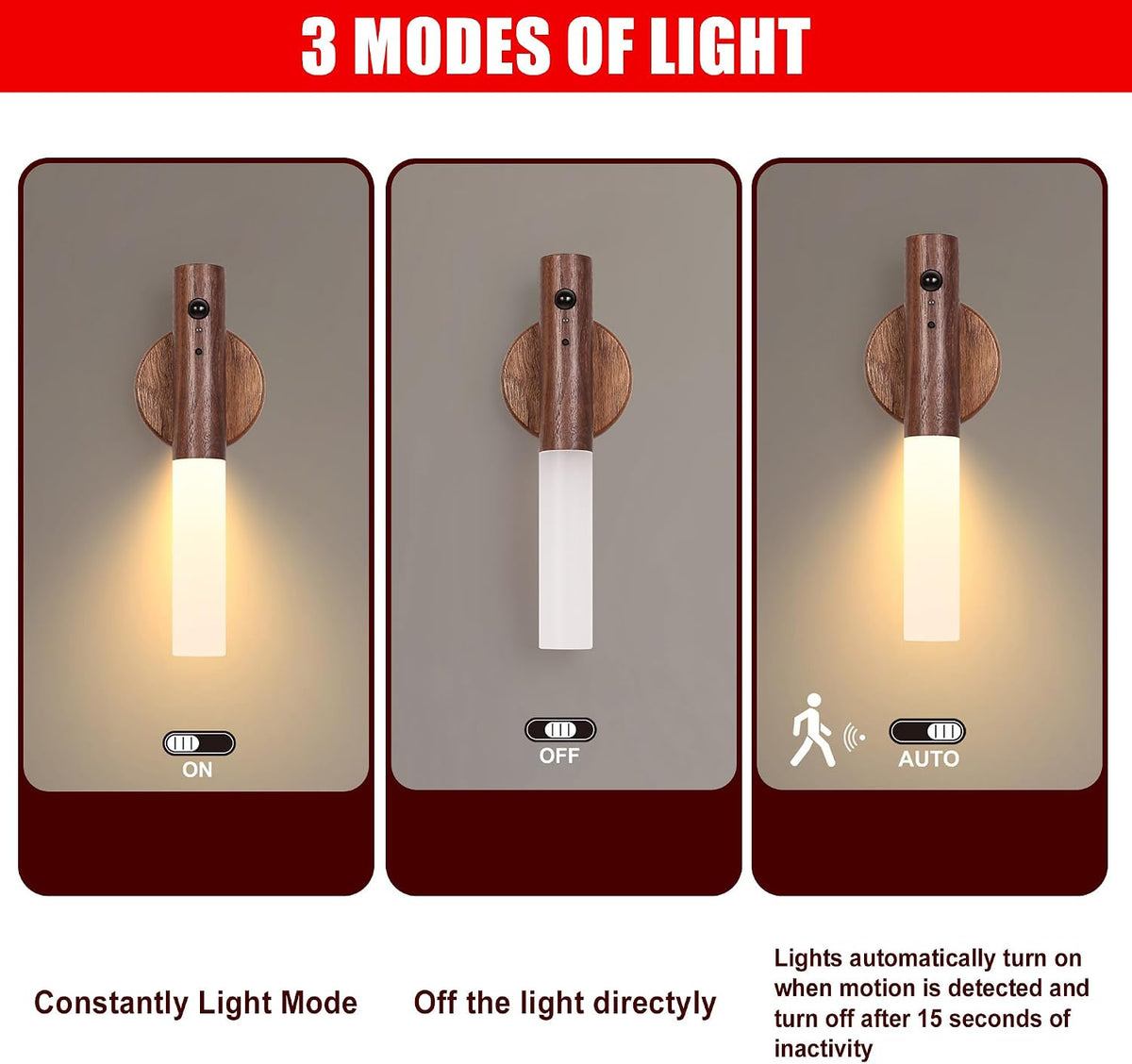Wooden Motion Sensor Night Lights