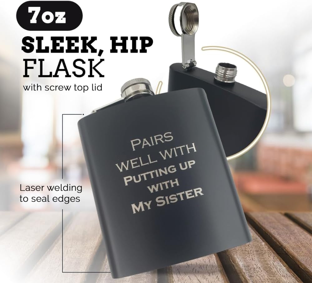 Brother in Law Gifts Funny Christmas, Cool Gifts for Brother in Law Adult Birthday Present, Bro-In-Law Funny Flask, Pairs Well Putting up with Sister Flask (My)