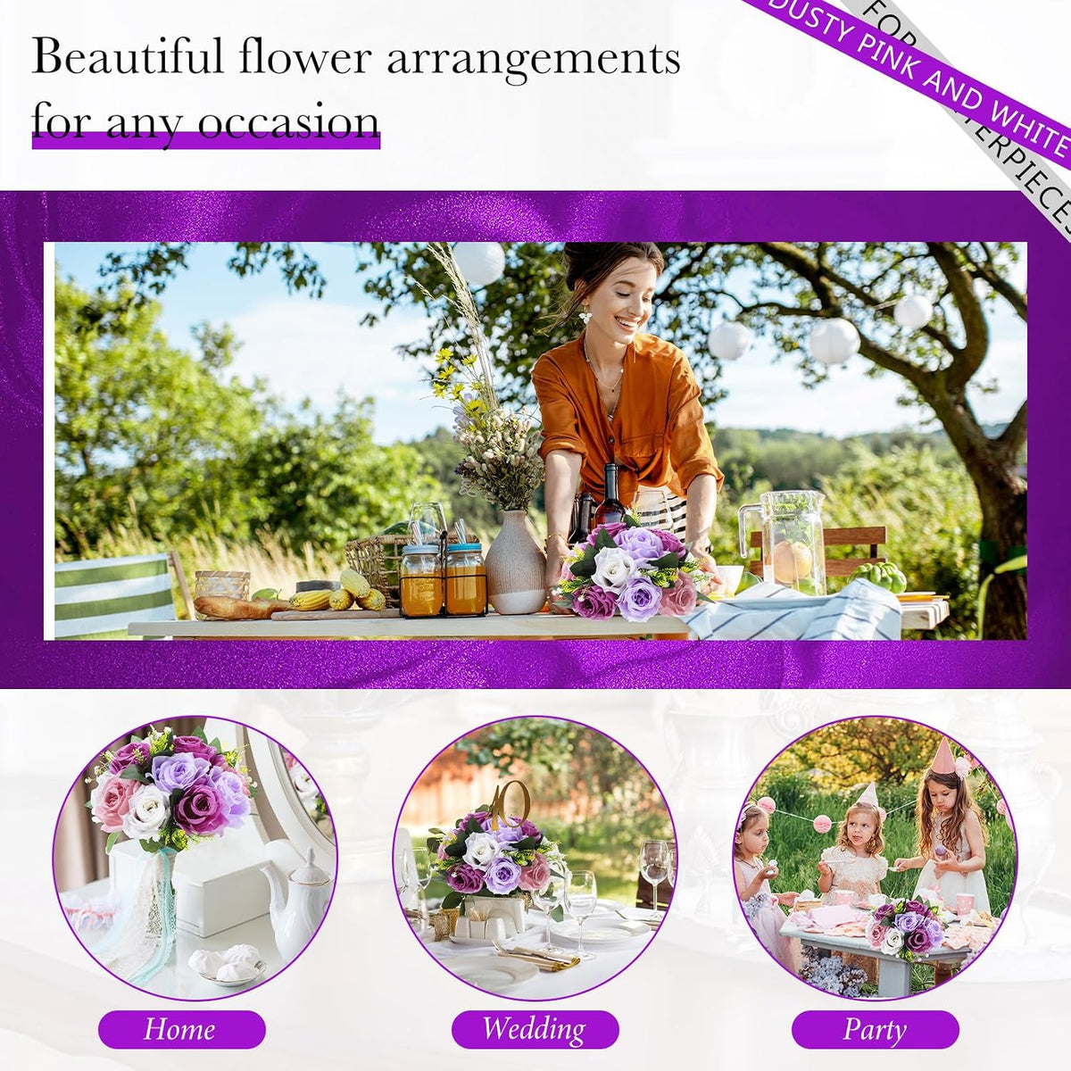 24 Pcs Silk Rose Flower Balls,Fantasy Violet