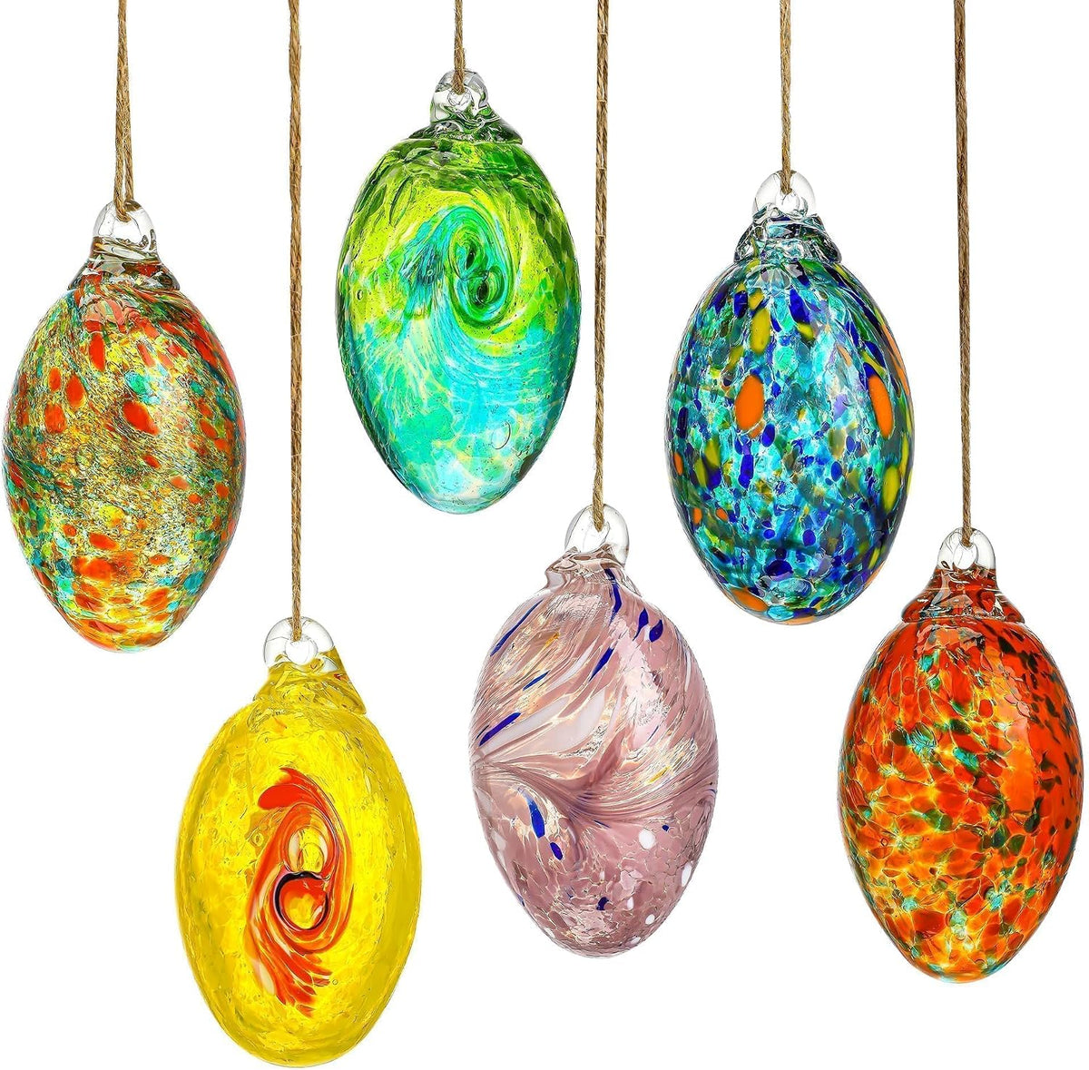 6PCS Blown Glass Egg Ball Ornaments Hanging Crystal Eggs Decorative Gifts