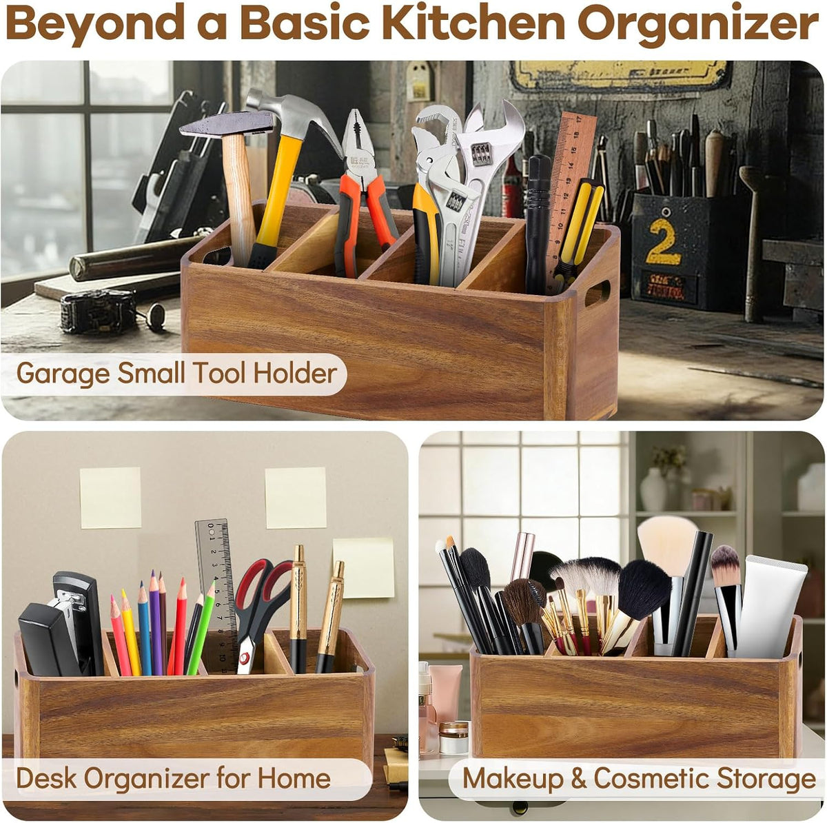 Wooden Kitchen Utensil Holder Countertop, Wooden Cooking Utensil Holder