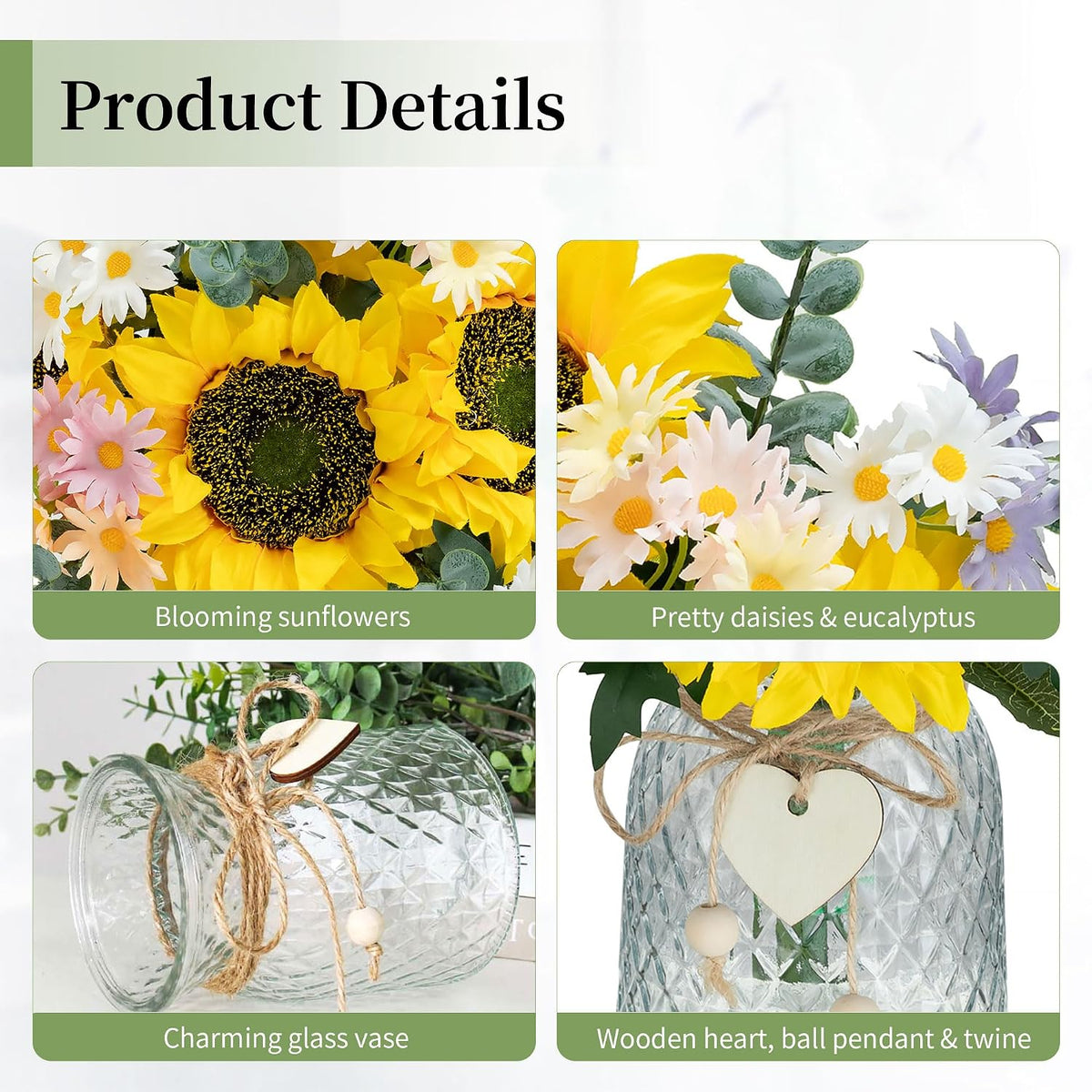 Sunflower Centerpieces for Tables, Fake Flowers Bouquet in Vase
