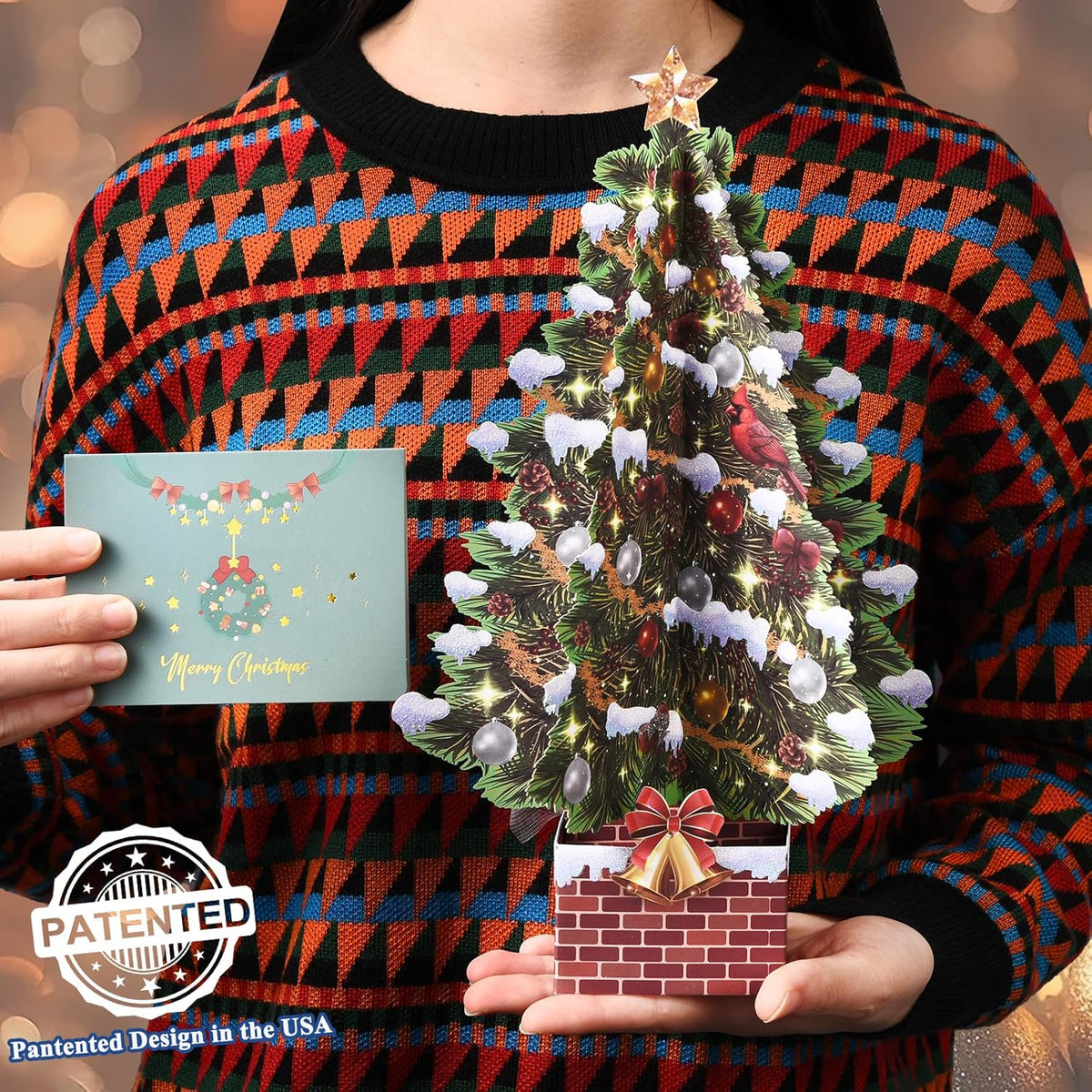 Pop up Christmas Cards, 12 Inch Christmas Tree with Snow Scenery-2 Pack